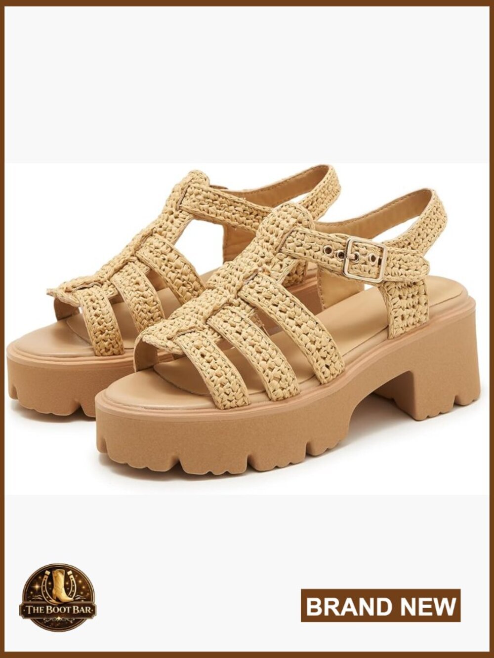 Open Toe Fisherman Woven Sandals, Platform Lug Sole, Adjustable Buckle Strap,